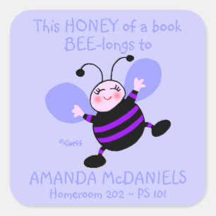 Cute Personalizado Bee Schoolbook Nombre Etiquetas