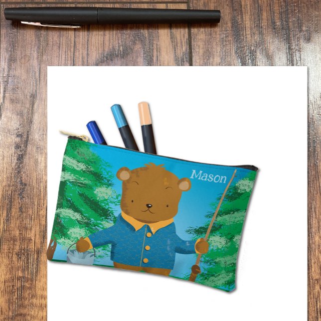 Cute Personalizado Brown Oso Niño Bolsa de lápiz (Cartoon brown bear kid pencil pouch with name .)