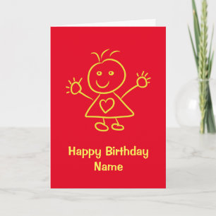 Cute Personalizado Chica tarjeta de cumpleaños roj