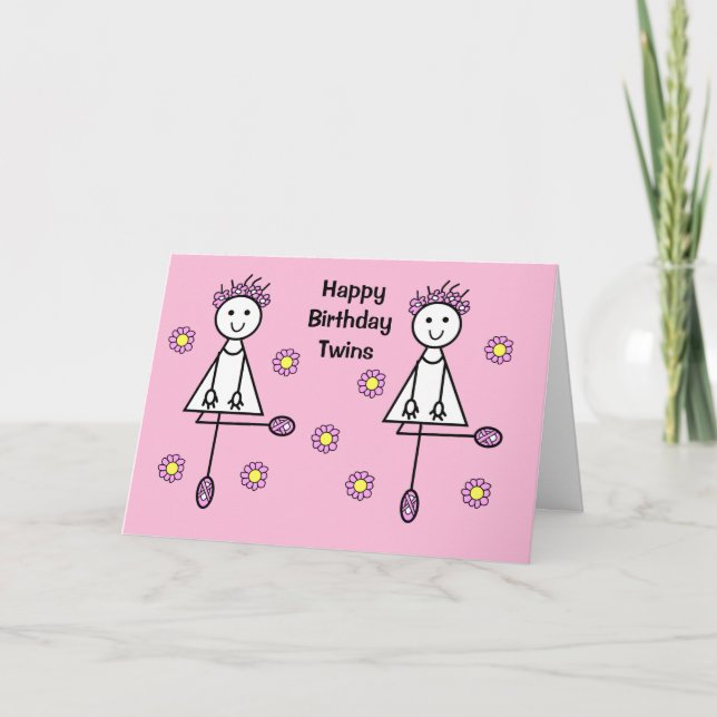 Cute Personalizado Chicas Twins Tarjeta de cumplea (Anverso)