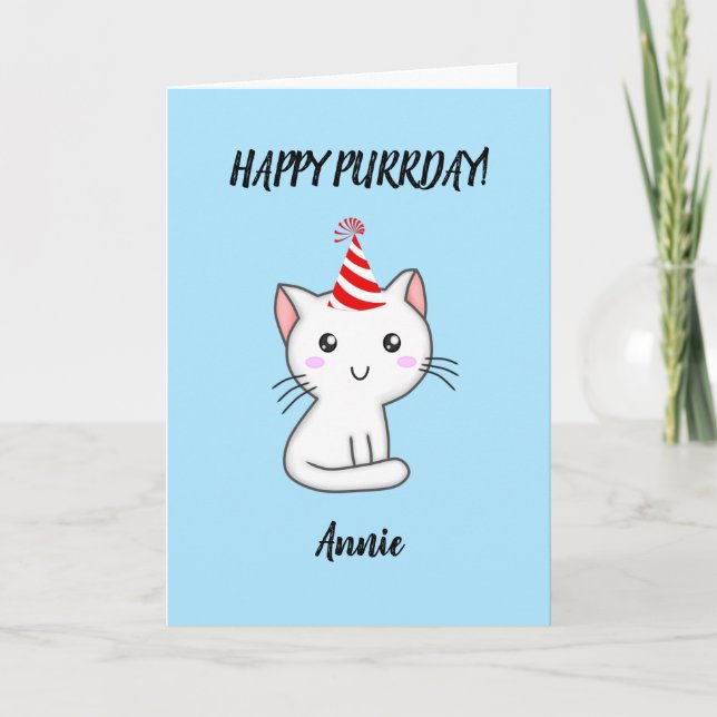 Cute Personalizado gato feliz tarjeta de cumpleaño (Anverso)