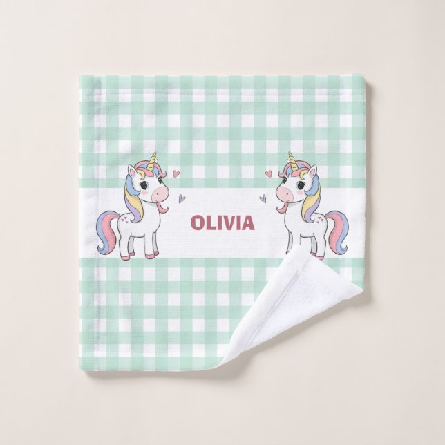 Cute Personalizado Unicorns Gingham (Toallita)