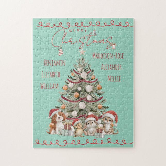 Cute Pets Watercolour Family Christmas Puzzle (Vertical)