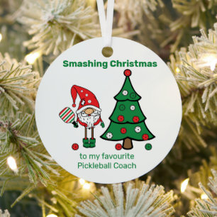 Cute Pickleball Feliz Navidad Ornamento metalizado