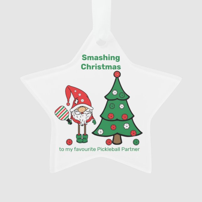 Cute Pickleball Ornamento navideño Feliz (Anverso)