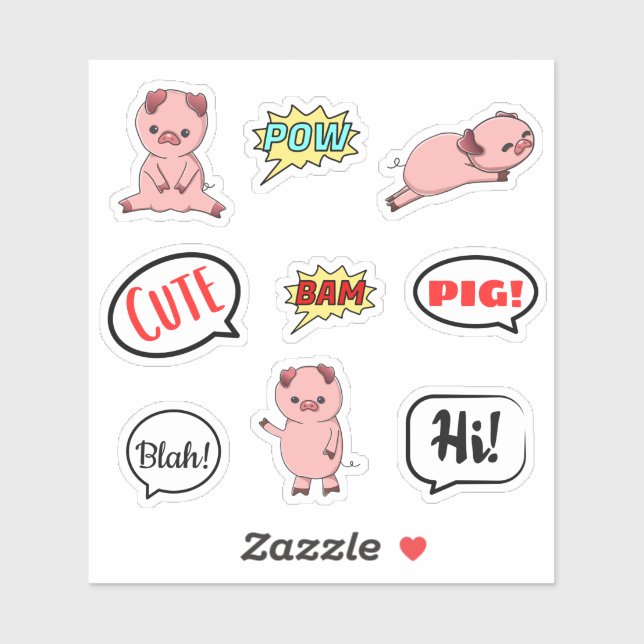 Cute Pig Pow Blah Hi Bubble Pegatinas (Hoja)