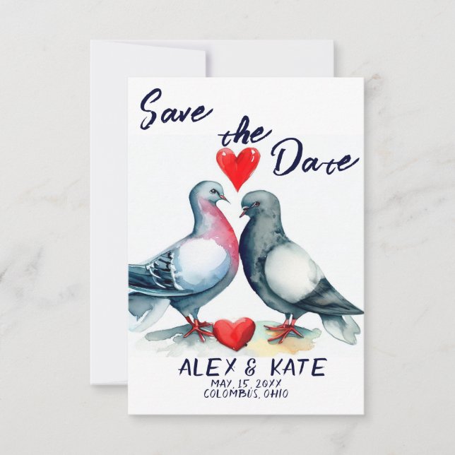 Cute Pigeons Wedding Save the Date Invitación (Anverso)