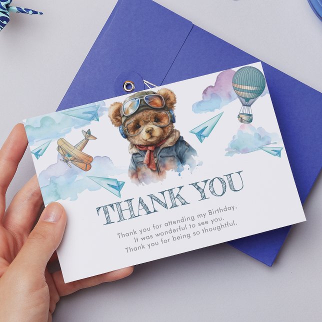 Cute Pilot Teddy Bear Cumpleaños Gracias Tarjeta (Subido por el creador)