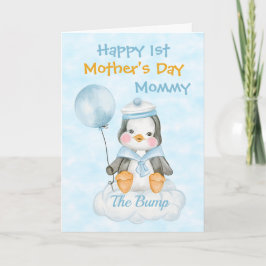 Cute pingüino 1er Día de la Madre Tarjeta Azul