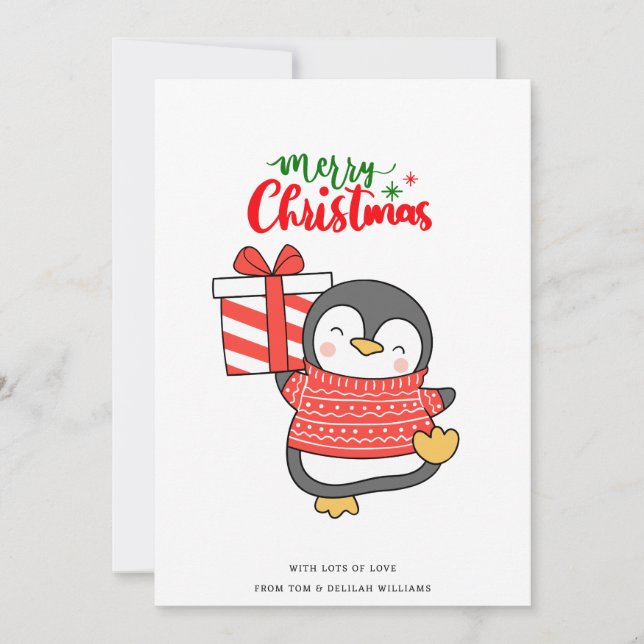 Cute pingüino Feliz Navidad (Anverso)