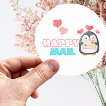 Cute pingüino feliz Pegatina de redondeo de correo