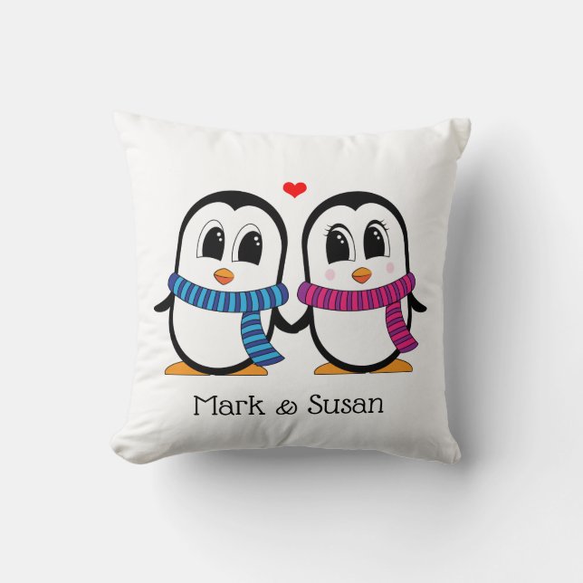 Cute pingüinos Cojines decorativos de pareja (Anverso)