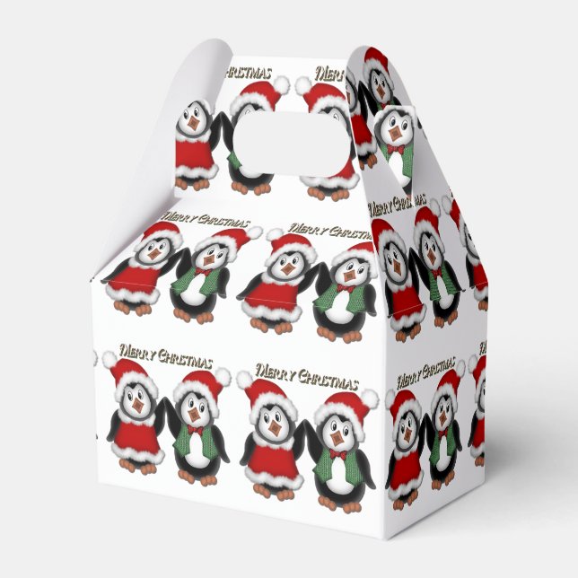 Cute pingüinos Feliz Caja de Favor de Navidad (Front Side)