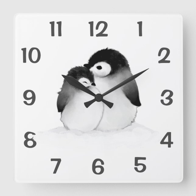 Cute pingüinos personalizados reloj de pared de de (Anverso)