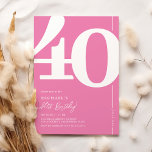 Cute Pink 40 invitaciones a fiestas de cumpleaños<br><div class="desc">Presentamos una encantadora invitación a la fiesta de cumpleaños 40 en blanco y rosa que combina perfectamente el encanto del viejo mundo del audaz número de letra serif '40' con una plantilla moderna y personalizable. Esta invitación no es solamente una carta, es un gran placer apreciar el hito de cumplir...</div>