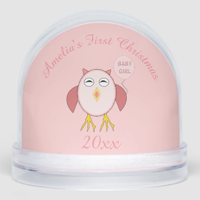 Cute Pink Baby Girl Owl Custom First Christmas (Anverso)