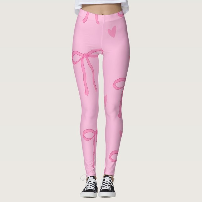 Cute Pink Bow & Heart Leggings (Anverso)