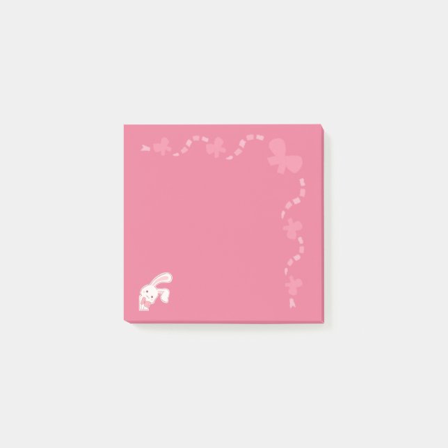 Cute Pink Bunny Ribbon Post it Notes Bloc de Notas (Anverso)