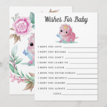 Cute Pink Dinosaur Peony desea tarjeta de Baby Sho