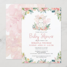 Cute Pink Floral Woodland Bunny Baby Shower