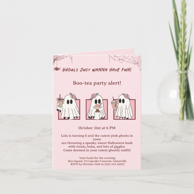 Cute Pink Ghosts Invitación de Fiesta de Halloween (Anverso)