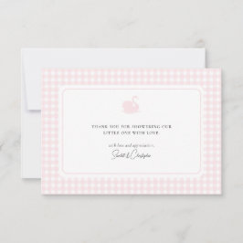 Cute Pink Gingham Swan Baby Shower Gracias Tarjeta