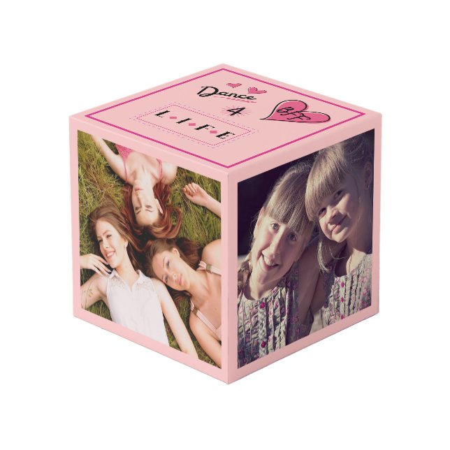 Cute Pink Hearts Dance BFF Foto Cubo (Angulo Anverso)
