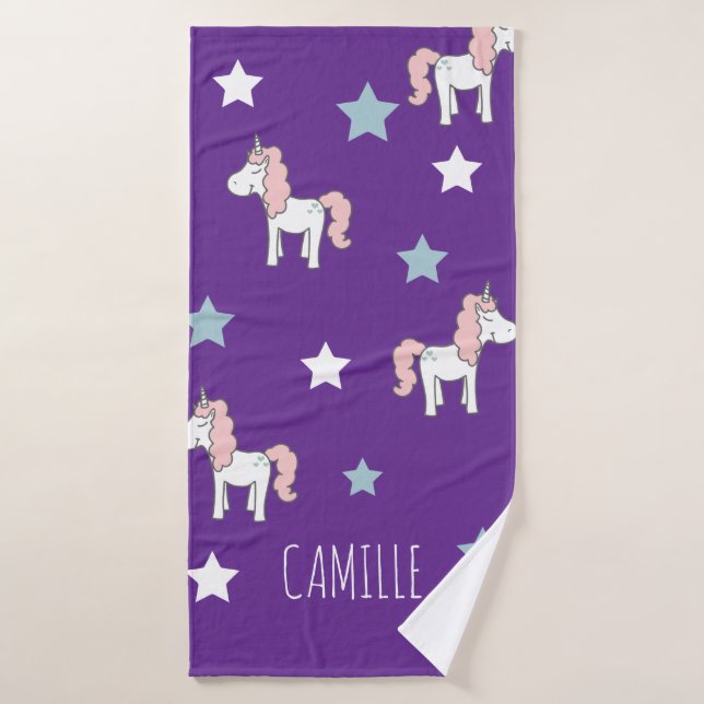 Cute Pink Magical Unicorn Purple Girls (Toalla de baño)