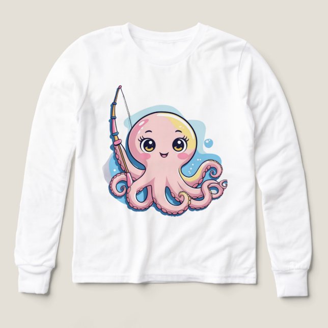 Cute Pink Octopus – Kids’ Long Sleeve Tee (Diseño frontal)