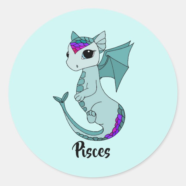 Cute Pisces Dragon diseño zodiac pegatina (Anverso)