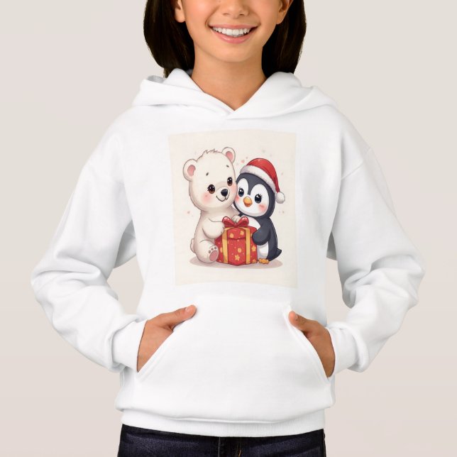 Cute Polar Bear Penguin Kids Hoodie (Anverso)