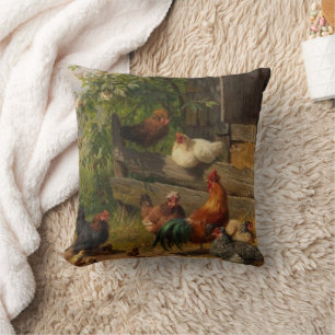 Cute pollos de cosecha y almohada decorativa de ga