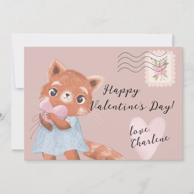 Cute Postal Carta de San Valentín de Panda Rojo (Anverso)