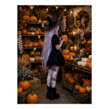 Cute Póster de Bruja de Halloween en Parche de Cal