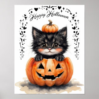 Cute Póster de Halloween de Gato Negro | Jack O L