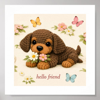 Cute Póster de Mariposa Floral de Cachorro – Tejid