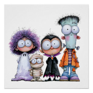 Cute Póster de Monstruos Amigos de Halloween Espel