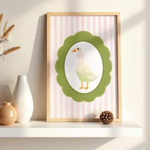 Cute Póster de Pato Amarillo con Rayas Rosadas Cot