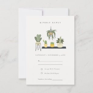 Cute Potted Leafy Succulent Plants Wedding RSVP