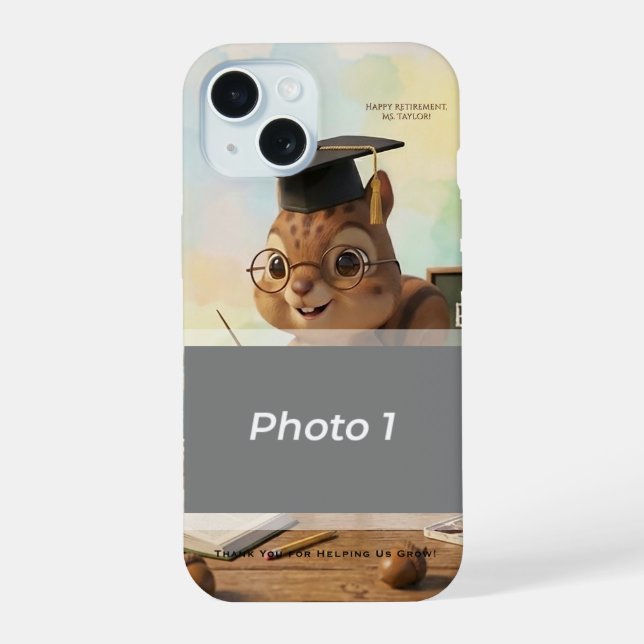Cute Profesor de Ardilla Jubilación iPhone 15 Año (Reverso )