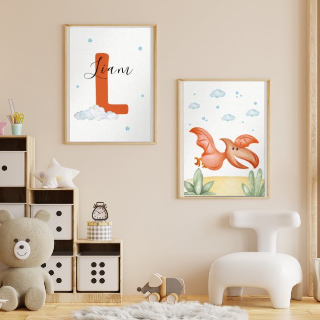 Cute Pterodactyl Nursery Wall Art Set Custom Name (Subido por el creador)
