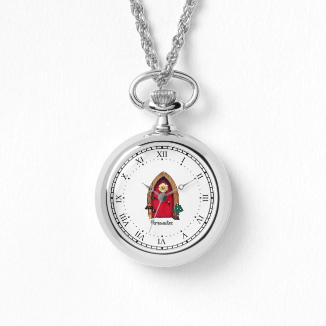 Cute puerta roja de hadas reloj personal de collar (Anverso)