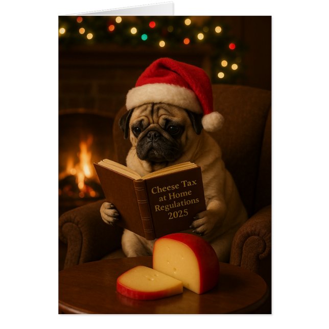 Cute Pug 'Cheese Tax' Christmas card (Frente)
