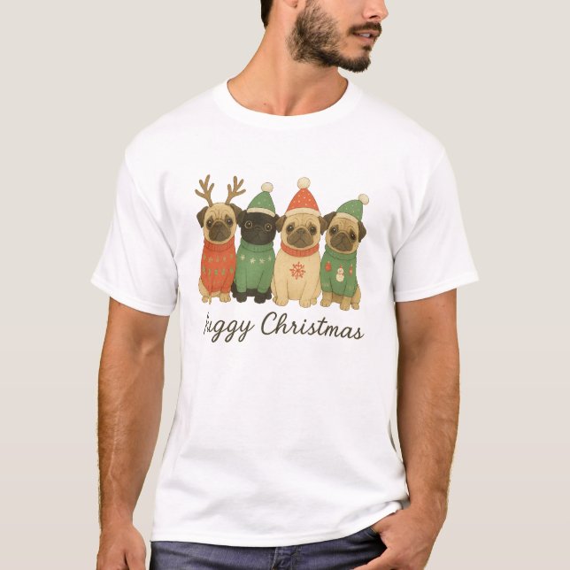 Cute Pug Christmas Illustration in Festive Sweater (Anverso)
