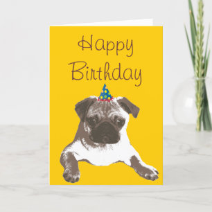 Cute Pug en Gorra tarjeta de cumpleaños feliz