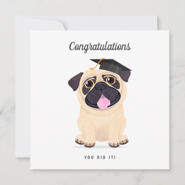 Cute Pug Felicitaciones Tarjeta de Graduación (Anverso)