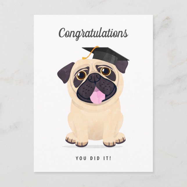 Cute Pug Felicitaciones Tarjeta de Graduación (Anverso)