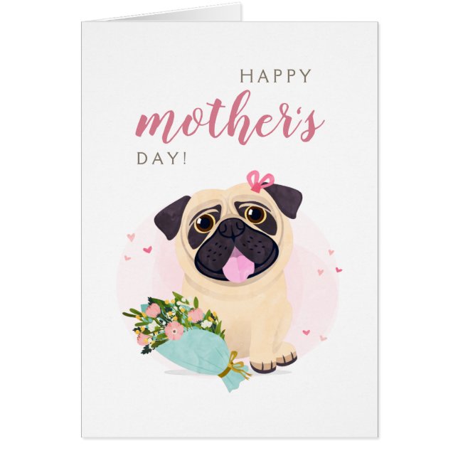 Cute Pug Happy Mother's Day card (Frente)