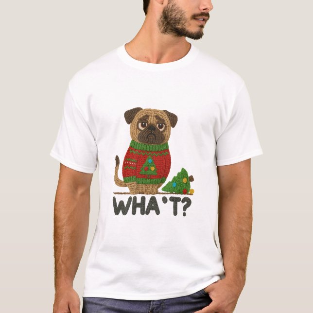 Cute Pug in Christmas Sweater with Funny  (Anverso)