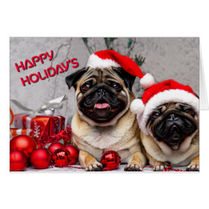 Cute Pugs Happy Holiday's Fun Mascota Dog Greeting